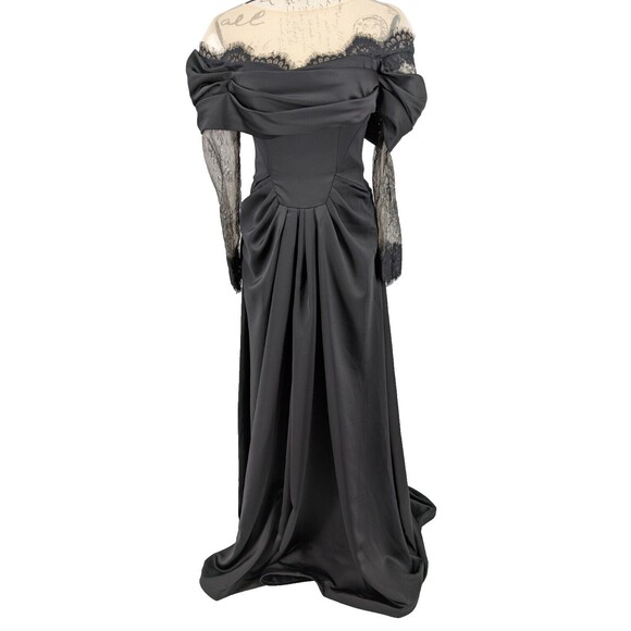 Custom Made Dresses & Skirts - VTG Black Ball Gown Sm? Sheer Ivory Wide Neckline/Back Lace Up/ Whimsey Goth